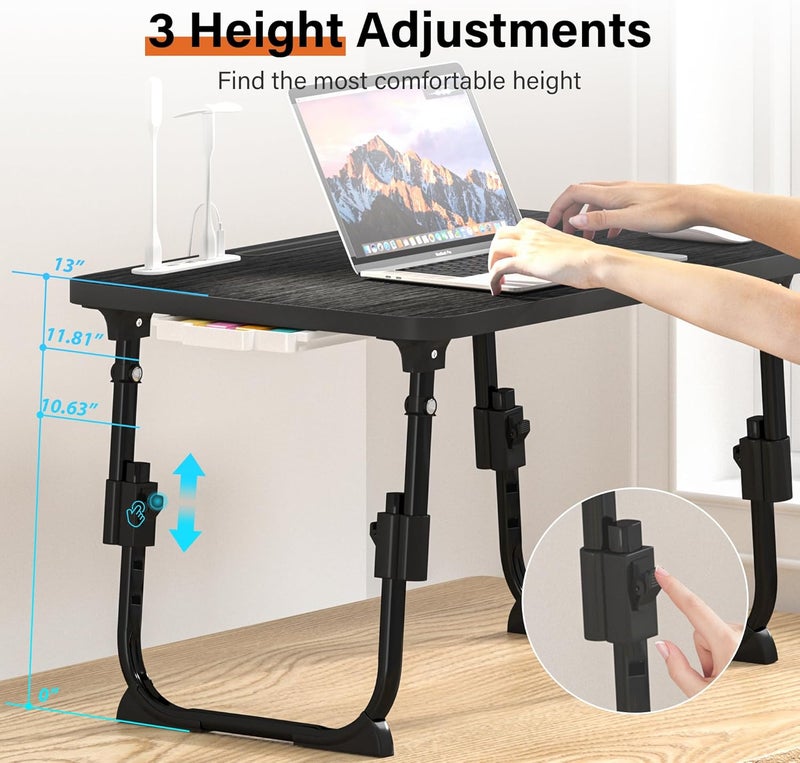 DECOSIS Lap Desk for Bed, Adjustable Laptop Desk with USB Charging Port, Storage Drawer & Bookshelf — Foldable Bed Desk for WFH & Students, 23.6" Desktop Fits 17" Laptop, Non-Slip, Black - Image 2