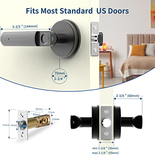 Foxgard Smart Fingerprint Door Lock,Keyless Entry Door Lock with Handle,Fingerprint Door Knob for Bedroom,Office(Black) - Image 4