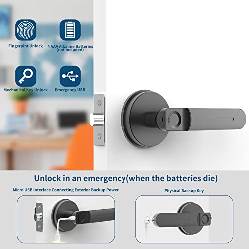 Foxgard Smart Fingerprint Door Lock,Keyless Entry Door Lock with Handle,Fingerprint Door Knob for Bedroom,Office(Black) - Image 2
