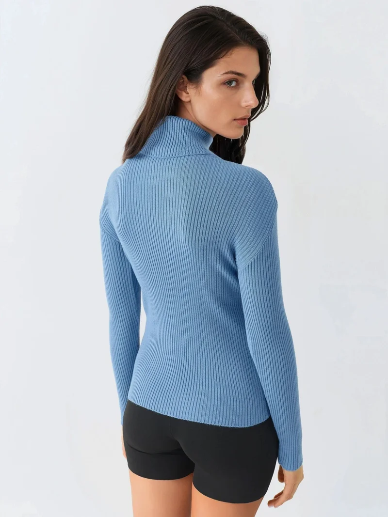 MY FASHION MY FASHION Fitted Textured Turtleneck Sweater