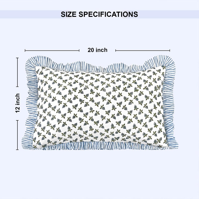 Ridhi Block Print Baby Blossams 20"x12" Set 1-100% Cotton Ruffle Lumbar Sham Cover Boho Floral Pillowcase, Farmhouse Cottagecore Bedding, Soft Decorative Cover Gift for Spring, Easter, Valentine - Image 4
