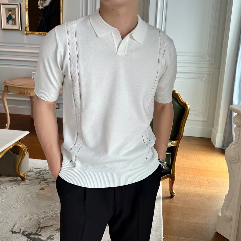 Slim Fit Short Sleeve Polo Shirt Mens Fashion Brand Summer T-Shirt Korean Style 2023 Versatile Body Shirt Casual Top White  - Image 1