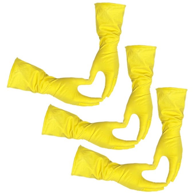 Size Large 3 Pairs 6 Gloves Yellow Latex Household Kitchen Cleaning Dishwashing Reuseable Gloves