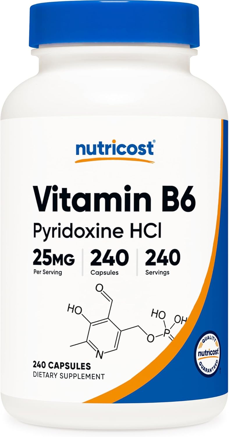 Nutricost Vitamin B6 Pyridoxine HCl 25mg 240 Capsules  NonGMO Gluten Free and Vegetarian Friendly - Image 1