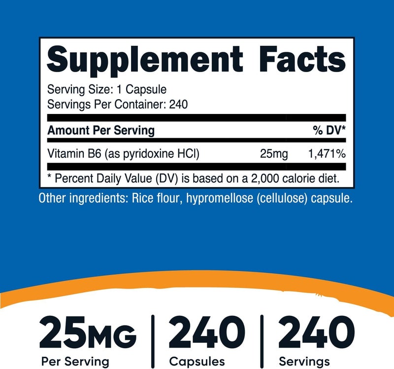 Nutricost Vitamin B6 Pyridoxine HCl 25mg 240 Capsules  NonGMO Gluten Free and Vegetarian Friendly - Image 2
