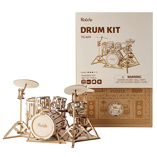 Rolife 3D Wooden Puzzles Model Kit for Adults and Teens to Build Musical Instrument Series (Drum kit) - Image 1