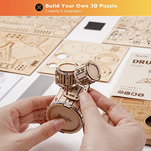Rolife 3D Wooden Puzzles Model Kit for Adults and Teens to Build Musical Instrument Series (Drum kit) - Image 3