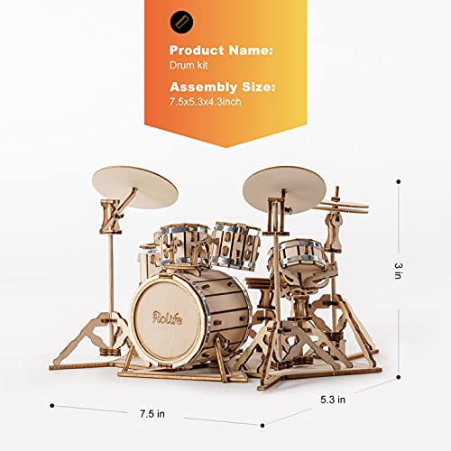 Rolife 3D Wooden Puzzles Model Kit for Adults and Teens to Build Musical Instrument Series (Drum kit) - Image 5