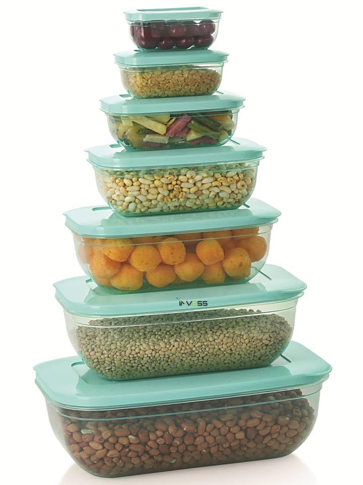 INVOSS Freezer Safe Store Fresh Plastic Container Set for Glocery Rice Dal Cereals Dry Fruits Food Storage Containers 7 pcs Multipurpose Containers Set Green 1 - Image 1