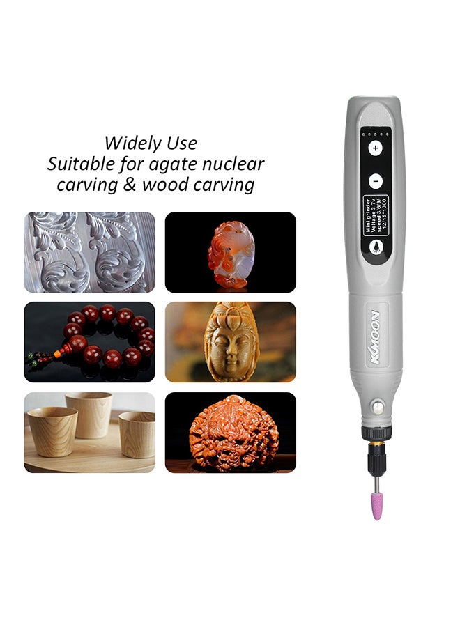 Mini Electric Grinder Tool Set with 5-Speed Adjustment for Jade Carving, Wood Punching, Metal Grinding, and Polishing in Grey Color. USB Charging for Convenience. Dimensions: 21.0x7.0x5.5cm. - Image 4