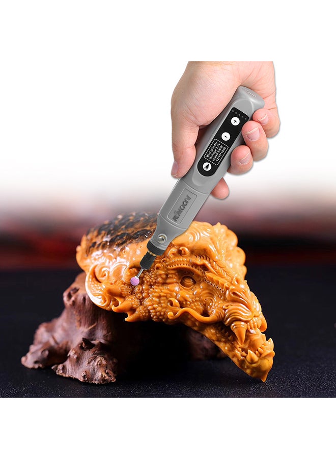 Mini Electric Grinder Tool Set with 5-Speed Adjustment for Jade Carving, Wood Punching, Metal Grinding, and Polishing in Grey Color. USB Charging for Convenience. Dimensions: 21.0x7.0x5.5cm. - Image 3