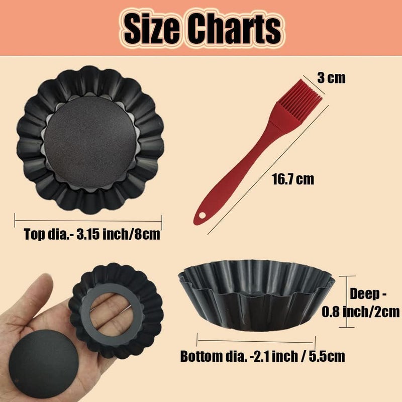 DATANYA 12Pack Mini Tart Pans Removable Botttom 3 Inch Tart Pan, Round Nonstick Carbon Steel Fluted Quiche Pie Tart Pan for Baking Pies, Quiches, Tartlets, Tart Shells, Cupcakes, Desserts - Image 2