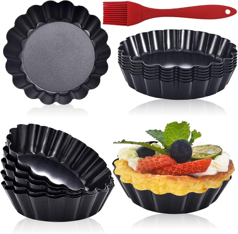 DATANYA 12Pack Mini Tart Pans Removable Botttom 3 Inch Tart Pan, Round Nonstick Carbon Steel Fluted Quiche Pie Tart Pan for Baking Pies, Quiches, Tartlets, Tart Shells, Cupcakes, Desserts - Image 1