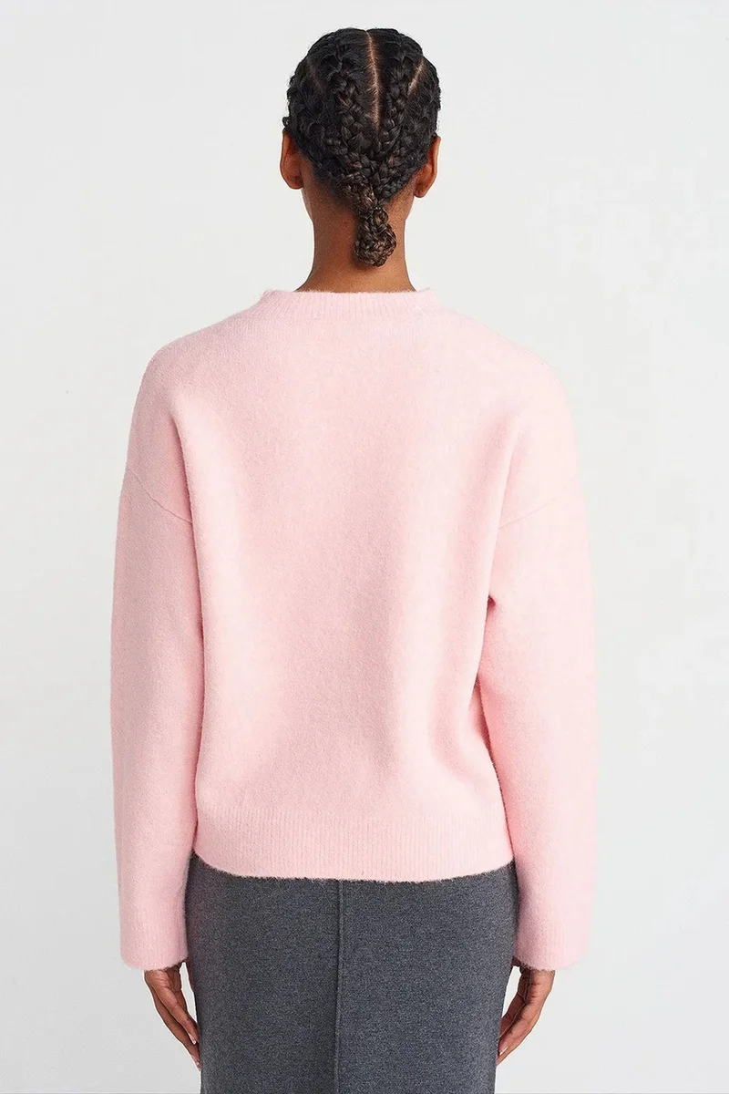 Dilvin Blush Pink DILVIN Women's Solid Crew Neck Ribbed Sweater for Women | Best Price UAE