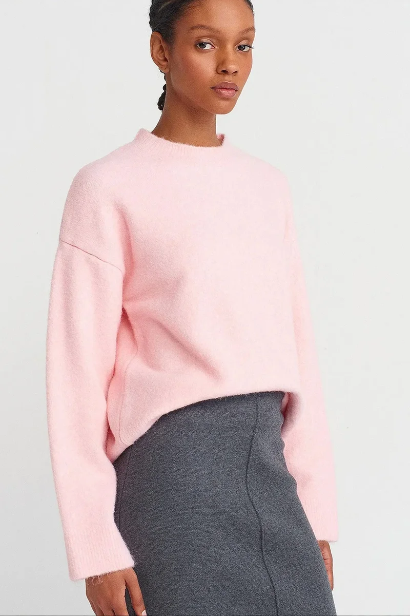 Dilvin Blush Pink DILVIN Women's Solid Crew Neck Ribbed Sweater for Women | Best Price UAE