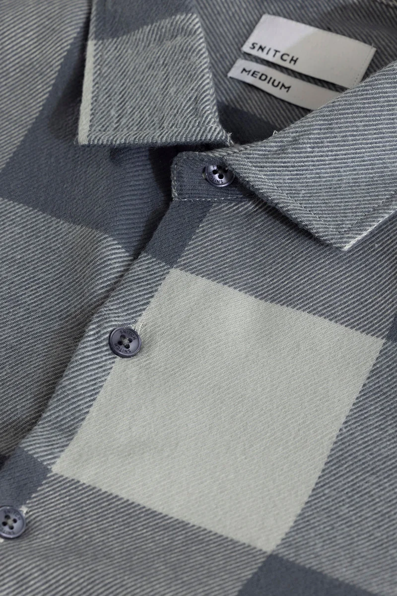 سنيتش Grey Checkered Long Sleeve Slim Fit Casual Shirt