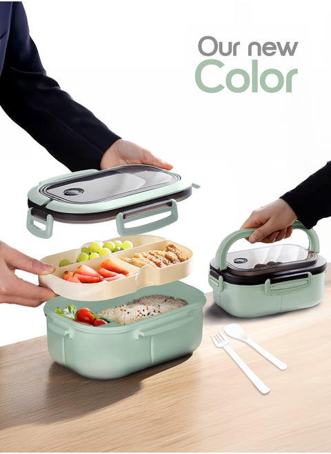 YAH Leak-Proof Bento Lunch Box - Layers and 6 Compartments, Model: LunchMate - Microwave & Dishwasher Safe, Includes Spoon & Fork - Convenient Handle for School, Work, and Travel