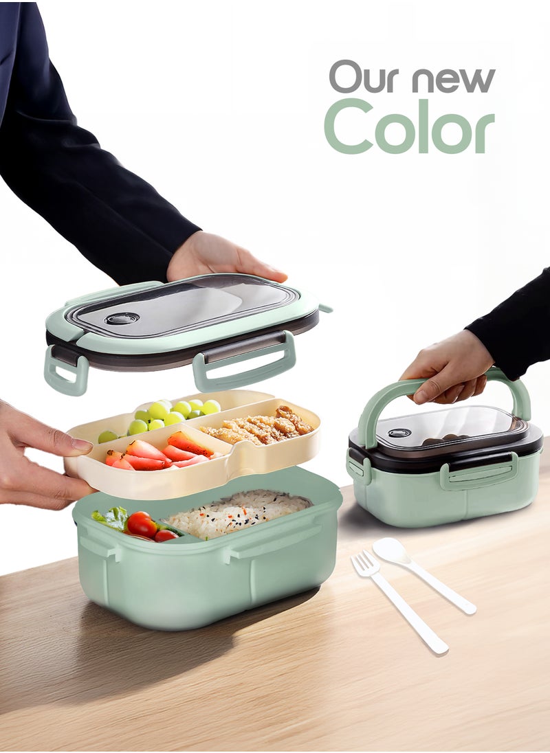 YAH Creation - YAH Leak-Proof Bento Lunch Box - Layers and 6 Compartments, Model: LunchMate - Microwave & Dishwasher Safe, Includes Spoon & Fork - Convenient Handle for School, Work, and Travel - Image 1