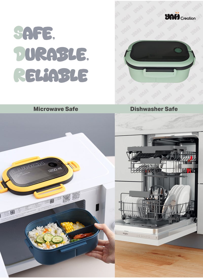 YAH Creation - YAH Leak-Proof Bento Lunch Box - Layers and 6 Compartments, Model: LunchMate - Microwave & Dishwasher Safe, Includes Spoon & Fork - Convenient Handle for School, Work, and Travel - Image 1