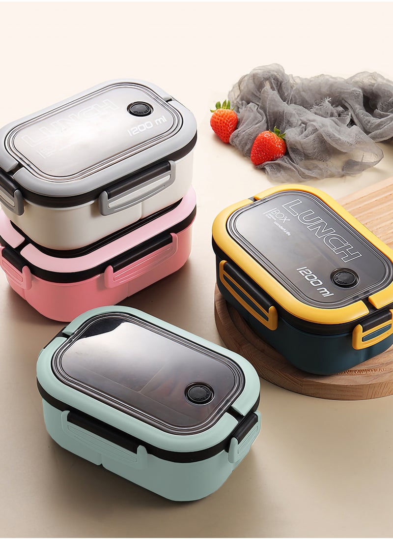 YAH Creation - YAH Leak-Proof Bento Lunch Box - Layers and 6 Compartments, Model: LunchMate - Microwave & Dishwasher Safe, Includes Spoon & Fork - Convenient Handle for School, Work, and Travel - Image 1