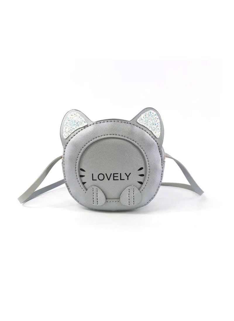 Fashion Children Solid Colour Zipper Cat Leather Princess Mini Circle Cartoon Handbag Shoulder Messenger Bag 