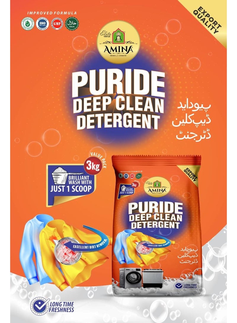 Amina Puride Detergent Powder 3 KG Advanced Stain Removal | Deep Clean Formula | Long Lasting | Freshness for Everyday Laundry - Image 4