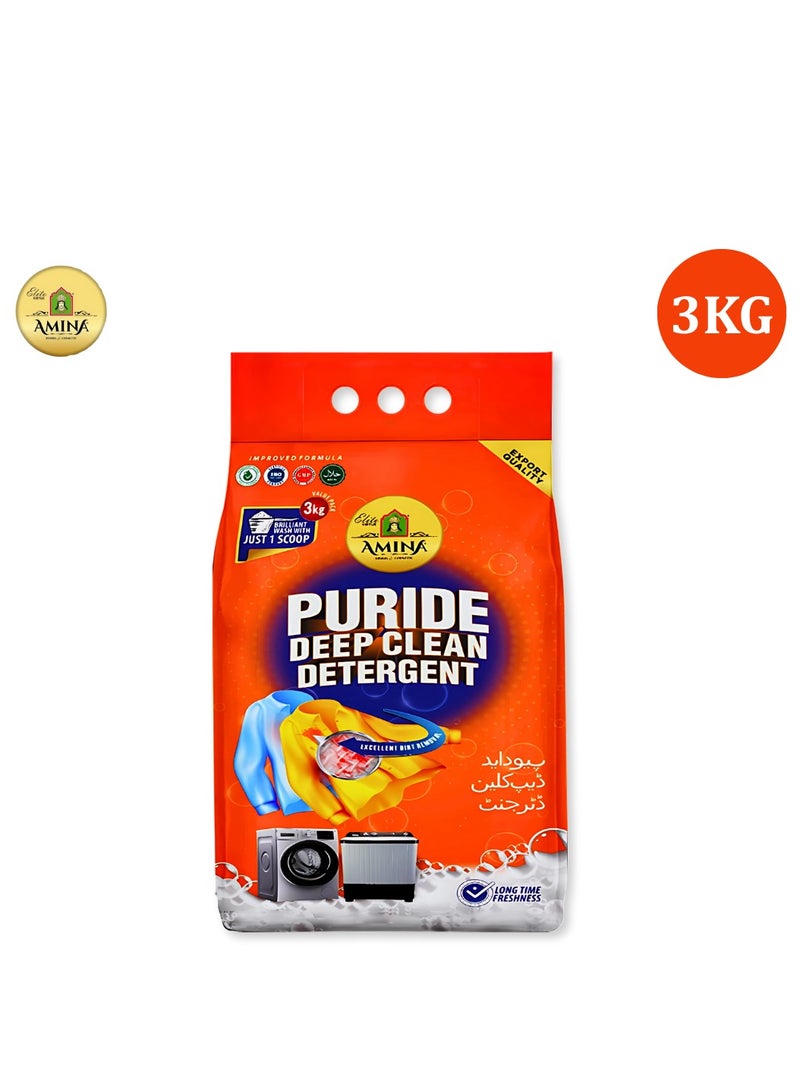 Amina Puride Detergent Powder 3 KG Advanced Stain Removal | Deep Clean Formula | Long Lasting | Freshness for Everyday Laundry - Image 1