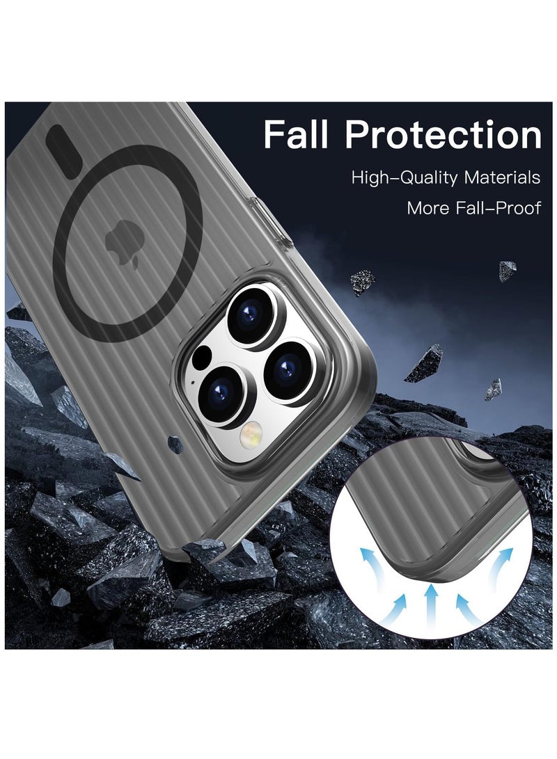 KASTWAVE For iPhone 15 Pro Max Case, Compatible with MagSafe, Corrugated Mobile Phone Case, Yellowing Resistant, Magnetic Phone Case for iPhone 15 Pro Max, Matte Hard Shell(Translucent Black) - Image 4