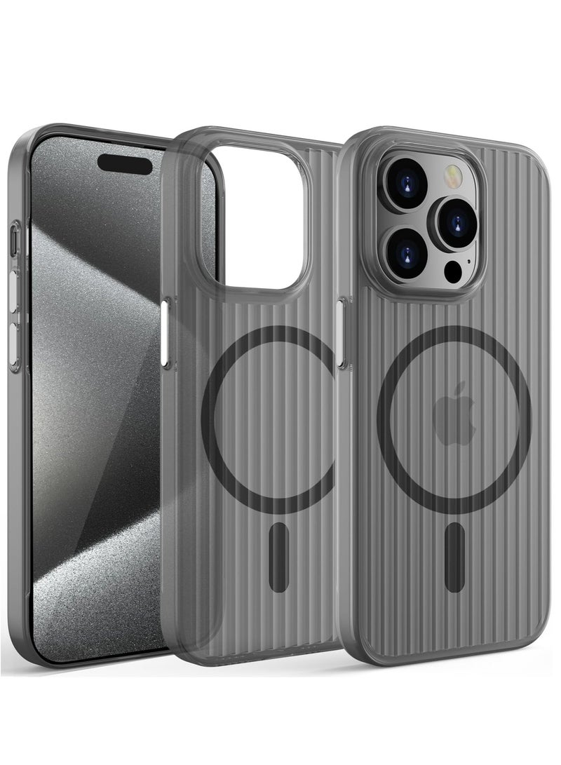 KASTWAVE For iPhone 15 Pro Max Case, Compatible with MagSafe, Corrugated Mobile Phone Case, Yellowing Resistant, Magnetic Phone Case for iPhone 15 Pro Max, Matte Hard Shell(Translucent Black) - Image 1