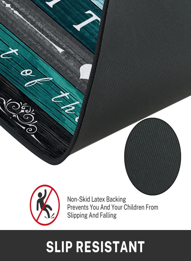 Nesphy سجادات وحصائر مطبخ نيسفي فارمهاوس باللون الفيروزي، مانعة للانزلاق وقابلة للغسل، طقم من قطعتين، حصائر أرضية بنقشة خشبية باللون الرمادي المائل للأزرق، سجادة ممر منزلية عتيقة، ديكور مطبخ ريفي - Image 4