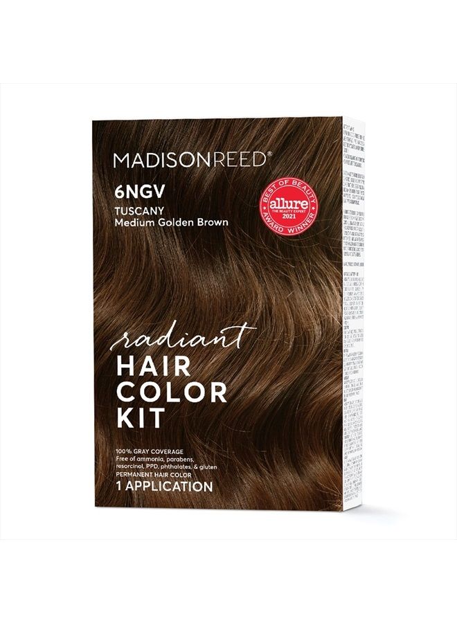 Madison Reed مجموعة تلوين الشعر اللامع، بني ذهبي متوسط لتغطية الشعر الرمادي بنسبة 100%، خالية من الأمونيا، 6NGV بني توسكاني، صبغة شعر دائمة، عبوة من قطعة واحدة - Image 1