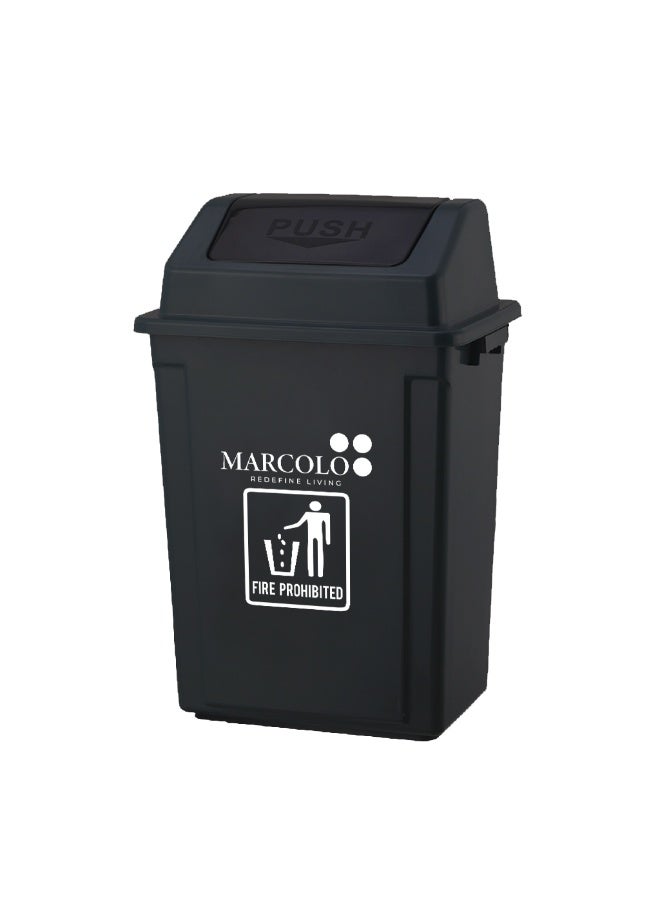 ماركولو سلة نفايات 30 لتر بغطاء دفع – أسود | حاوية قمامة بلاستيكية متينة ومقاومة للأشعة فوق البنفسجية للاستخدام المنزلي والمكتبي - Image 1