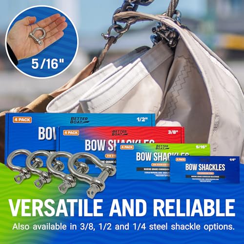 Better Boat Premium Stainless Steel D-Ring Shackles, Marine Grade, 4-Pack, 5/16" Mini Bow or Clevis Anchor Shackle for Boat, Sailboat, Chain, Rigging Clasp - Image 4