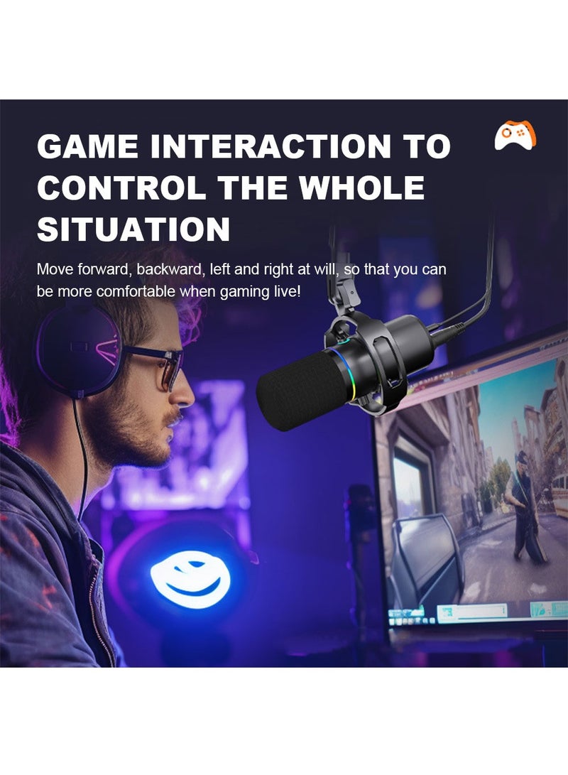 FlashHawk XLR/USB Dynamic Microphone Kit, RGB Podcast Mic with Mute, Gain Knob, Volume Control, Boom Arm for Streaming, Gaming, Voice-Over, Recording - Image 2