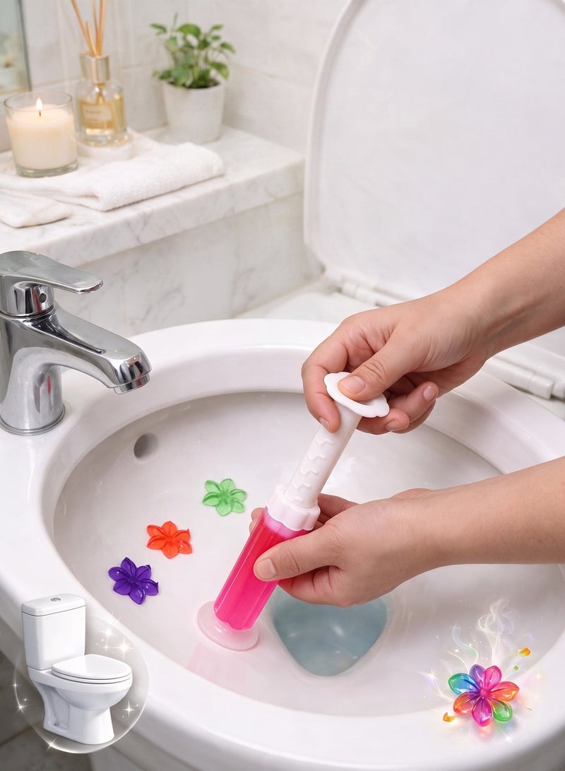 Pack of 2 Toilet Cleaning Gel Stamps - Flower Scent Toilet Bowl Cleaner & Freshener, Deodorizing Gel Syringe for Bathrooms - Image 4
