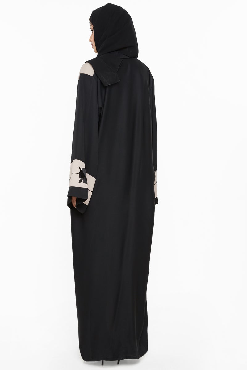 NUKHBAA A classy front beige & black back abaya-AJ545A - Image 3