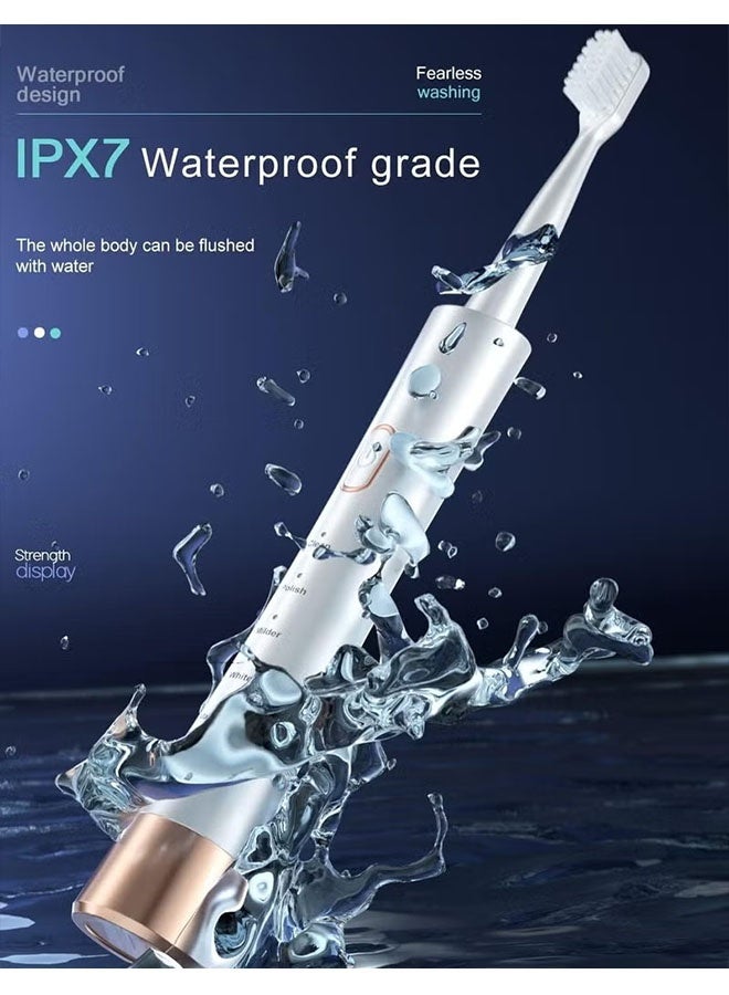 فرشاة أسنان كهربائية قوية قابلة لإعادة الشحن مع 6 رؤوس فرشاة ، تبييض الأسنان ، صديقة للسفر ، أبيض - Image 5