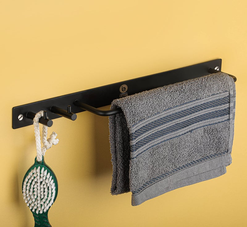 iSTAR Stainless Steel Towel Stand/Towel Rod with Hook for Bathroom Cloth Hooks Hanger Door Wall Bedroom Bathroom Robe Hooks Rail for Hanging Round Shape Hook (Antique Black) - Image 1