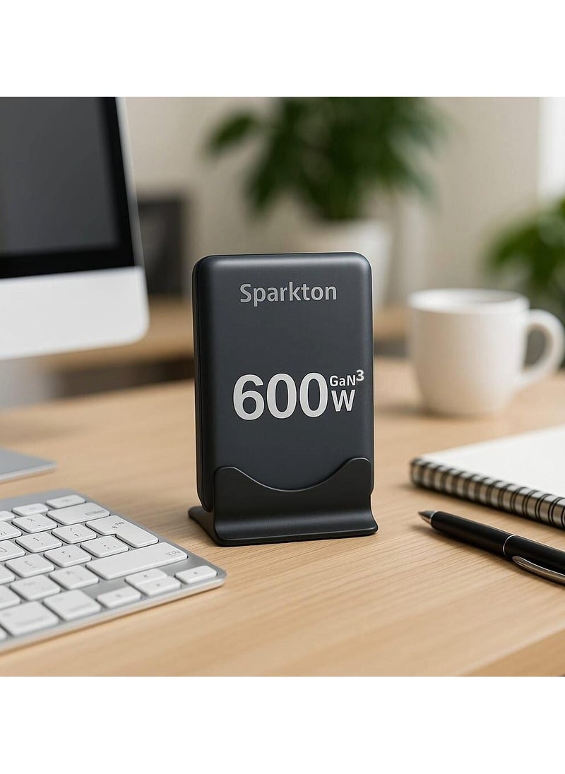 Sparkton 600W GaN PowerHub  Fast Charging Hub Multi Port USB C Power Delivery Charger for Phones Laptops and Devices