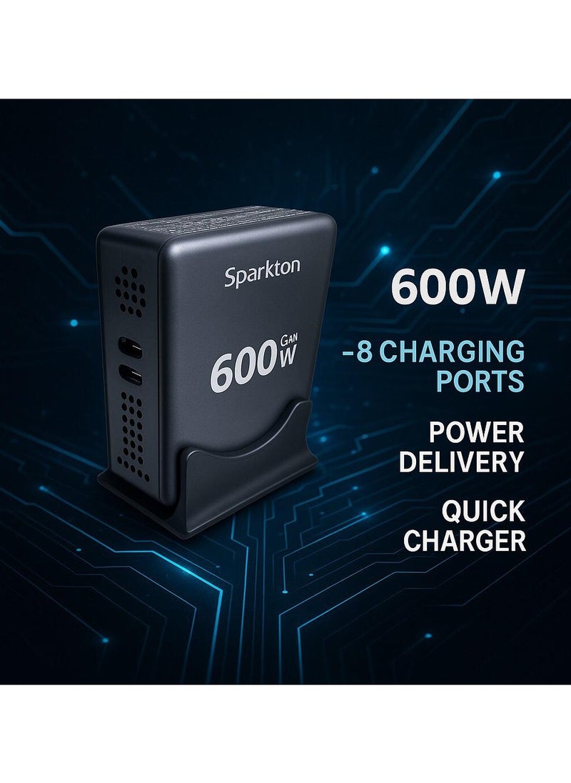Sparkton 600W GaN PowerHub  Fast Charging Hub Multi Port USB C Power Delivery Charger for Phones Laptops and Devices