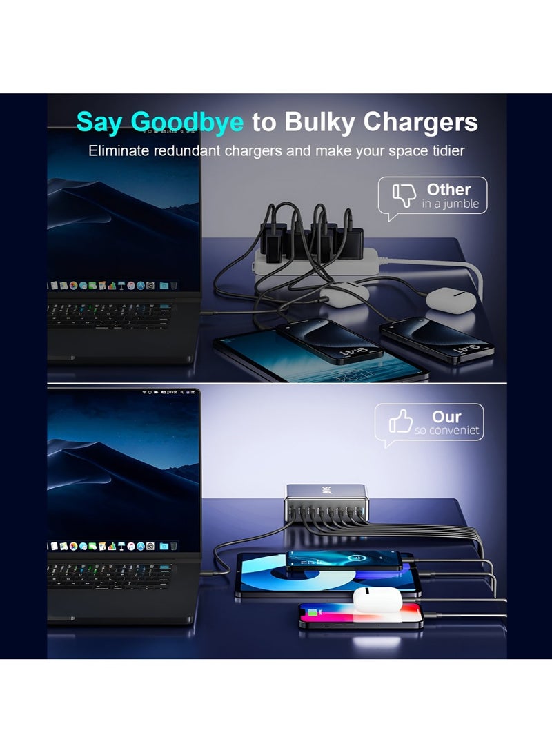 Sparkton 600W GaN³ Pro Fast Charger 8-Port USB Charging Station Hub with 140W+100W Type-C PD3.1 QC3.0 Smart Power Adapter for MacBook, iPhone, Samsung, Laptop, Tablet, Multi-Device GaN III Charger, LED Indicator, Travel Wall Plug High-Speed Power Brick. - Image 5
