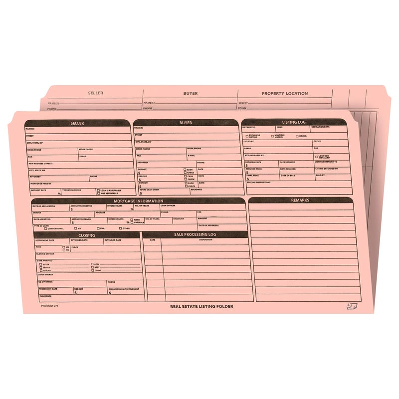 NextDayLabels Real Estate Listing Folder Right Panel List PrePrinted on Durable Card Stock with Closing Checklist and ColorCoded Dots for Organizing Pink Legal Size Pack of 25