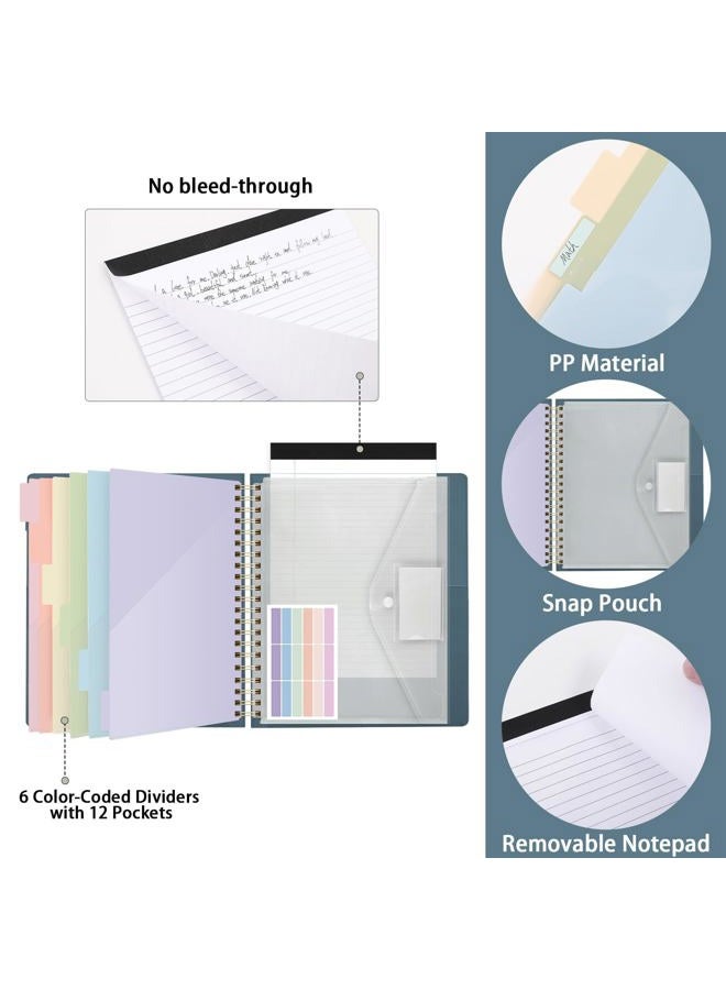 Skydue PU Clipboard Folder with Storage Notebook, 6 Dividers with 12 Pockets, Spiral Clipboard Folio with Stickers, 10" × 11.5" Spiral Clipboards Padfolio for Teacher Worker Supplies - Image 4