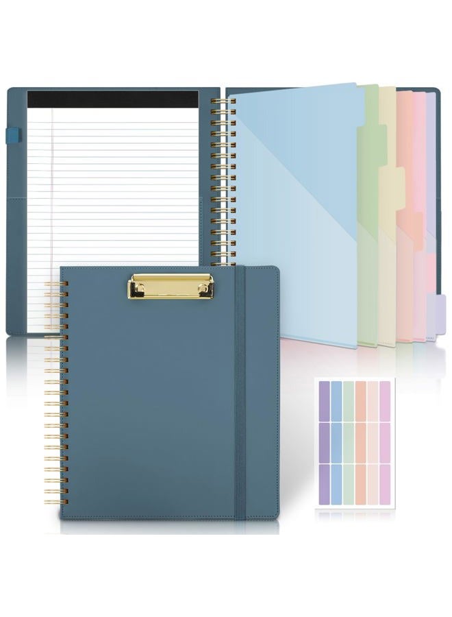 Skydue PU Clipboard Folder with Storage Notebook, 6 Dividers with 12 Pockets, Spiral Clipboard Folio with Stickers, 10" × 11.5" Spiral Clipboards Padfolio for Teacher Worker Supplies - Image 1