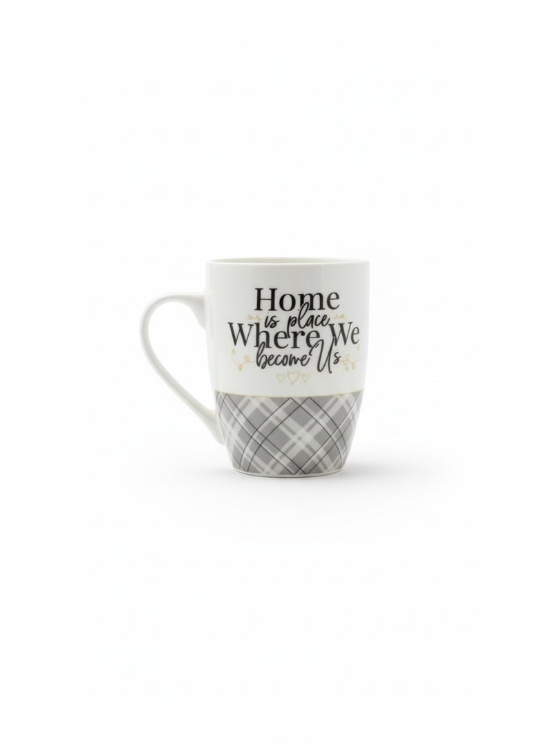 High-quality white porcelain mug with a classic gray design - Large coffee and Nescafe mug with a warm message "Home is where we become Us" - The perfect gift for loved ones and colleagues - (350 ml) - Image 2