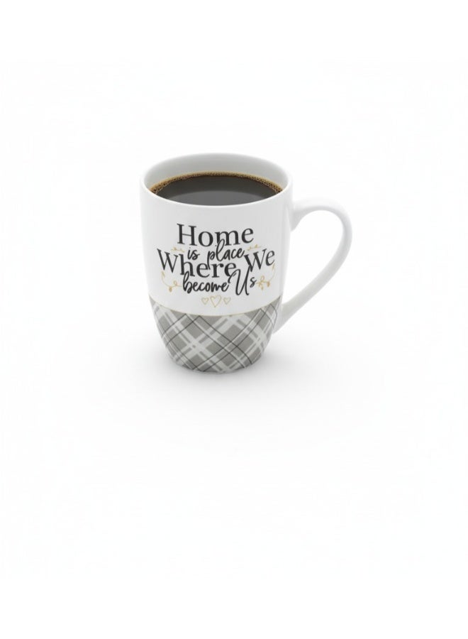 High-quality white porcelain mug with a classic gray design - Large coffee and Nescafe mug with a warm message "Home is where we become Us" - The perfect gift for loved ones and colleagues - (350 ml) - Image 3