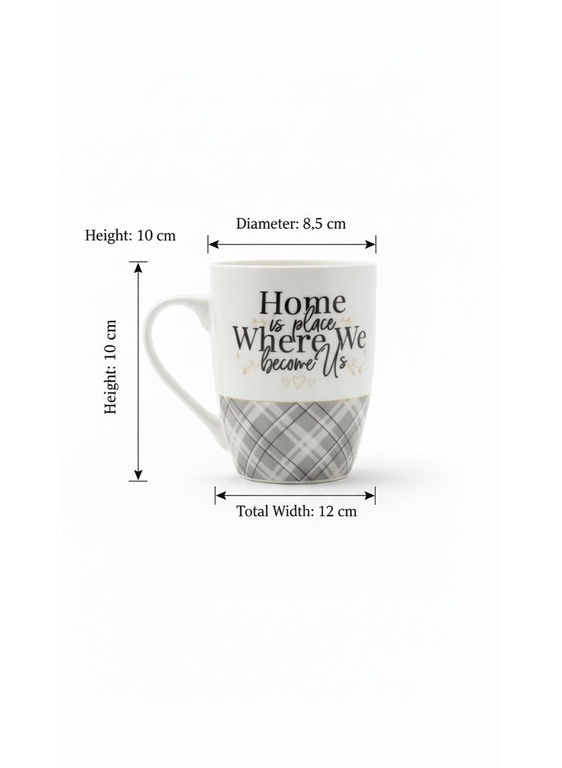 High-quality white porcelain mug with a classic gray design - Large coffee and Nescafe mug with a warm message "Home is where we become Us" - The perfect gift for loved ones and colleagues - (350 ml) - Image 4