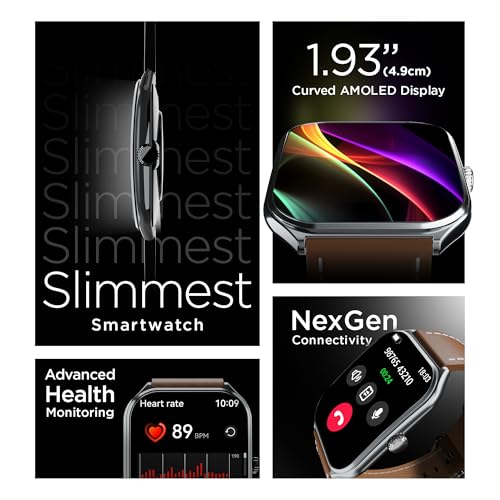 Pebble Newly Launched Royale Edge 1.93” Curved AMOLED Display Smartwatch with Always-On Display | Premium Slim Design| Rotating Crown | Bluetooth Calling | Health Suite | Premium Strap - Jet Black - Image 2
