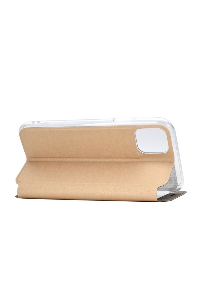 HuHa Case Cover For iPhone 11 Pro Matte Texture Horizontal Flip Bracket Mobile Phone Holster Window with Caller ID and Metal Button Slide To Unlock(Gold)  - Image 5