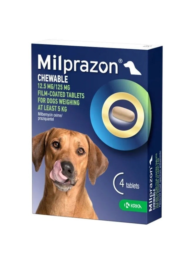 KRKA Milprazon, Broad Spectrum Anti-Parasite Chewable Tablets with Liver Flavor for Dogs, Strip (4 Tablets 12.5 mg / 125 mg) From Varmacy - Image 1